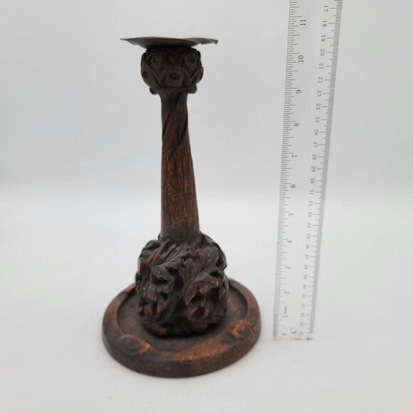 Pair of Antique Charles Rohlfs Hand-Carved Oak Candlesticks - Picture 5 of 5